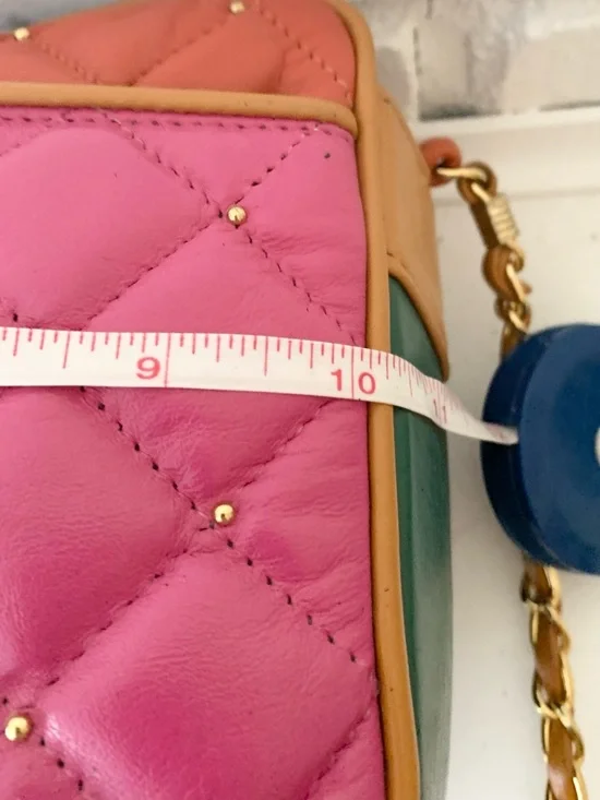 Vintage Quilted Color Block Multi-Color Leather Studded Tassel Crossbody Bag - Picture 15 of 17